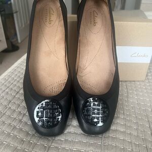 Clarks Black Flats with Textured Accent